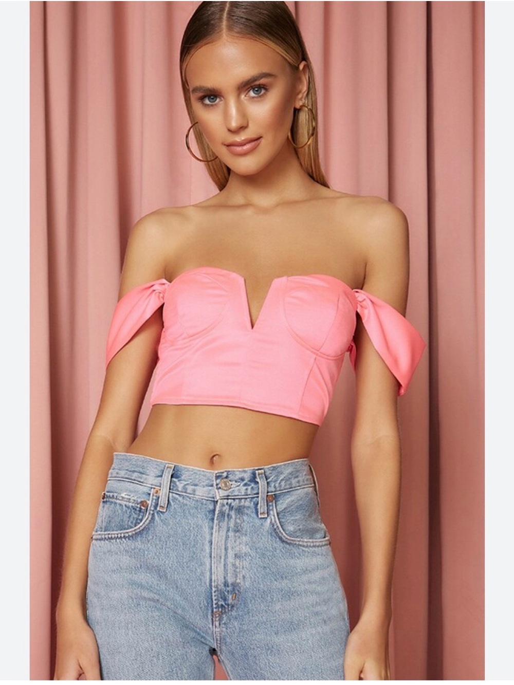 Superdown Hot Pink Off-Shoulder Crop Top